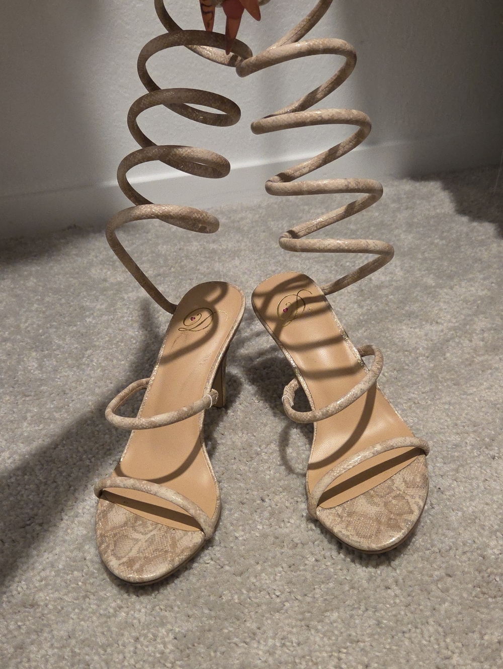 Delicious Beige Spiral Lace-Up Heeled Sandals